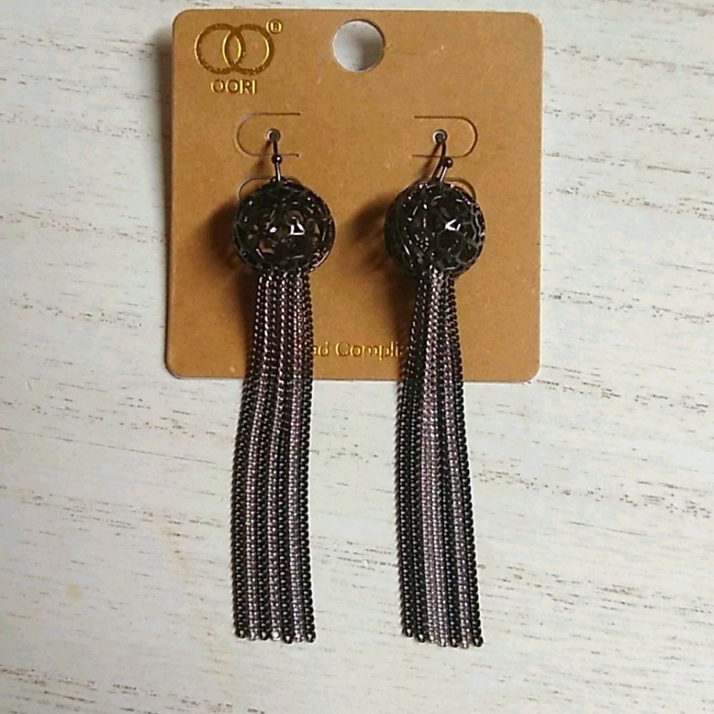 😻 3 For $15 Black & Silver Globe Metal Tassels